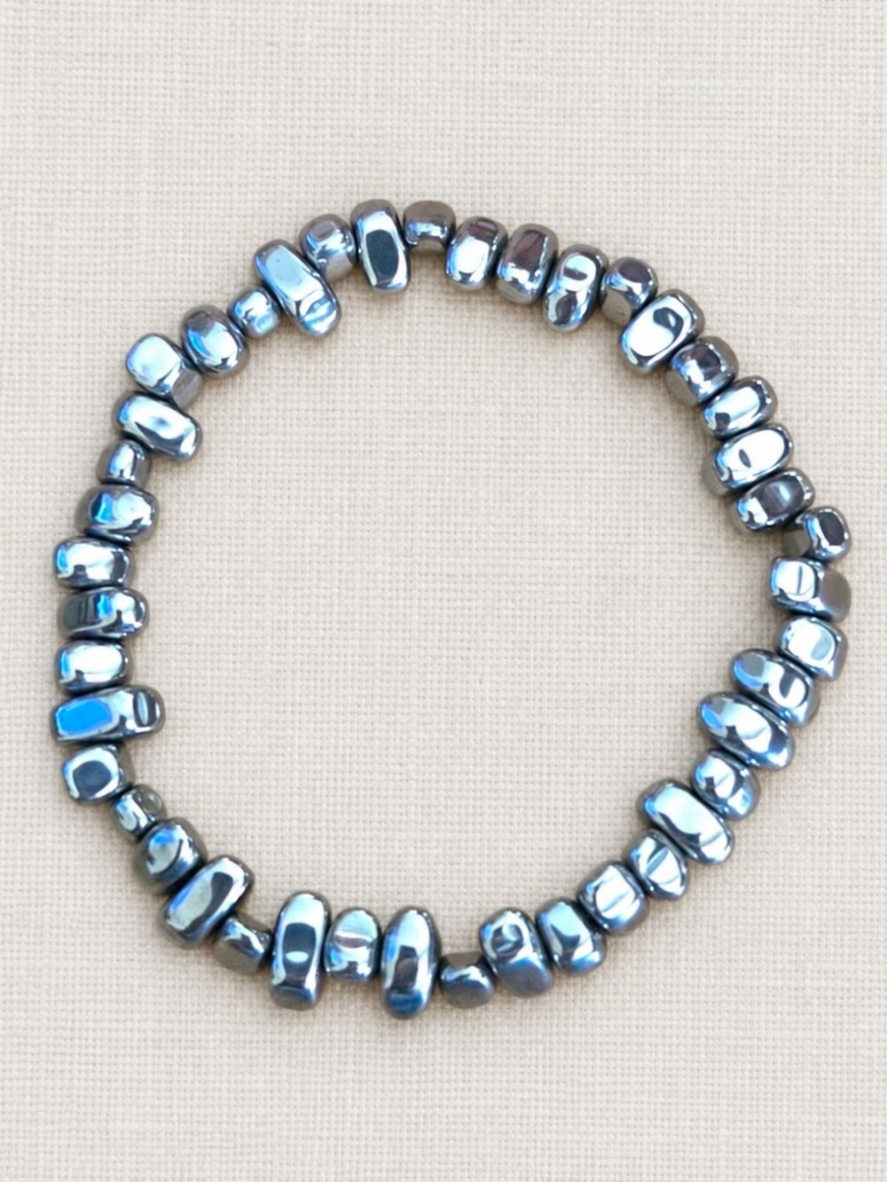Silver Hematite Chunky Chip Beaded Stretch Bracelet | Handmade